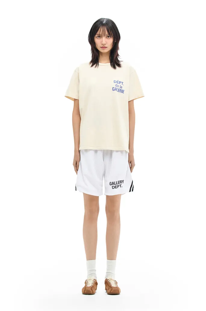 GALLERY DEPT. VENICE COURT SHORTS English mesh shorts Logo webbing wide-leg basketball shorts Black and white S-XL Original molding Loose wide-leg version American boys' first choice Breathable mesh fabric Superimposed soft material inside Comfortable and easy to match Custom-woven original consistent webbing/main mark/component wash mark Details are enlarged to follow